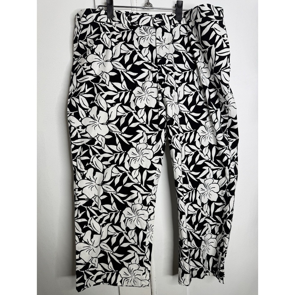 Lands End Pants, Black/White Floral 18W Tropical Floral Resort Career